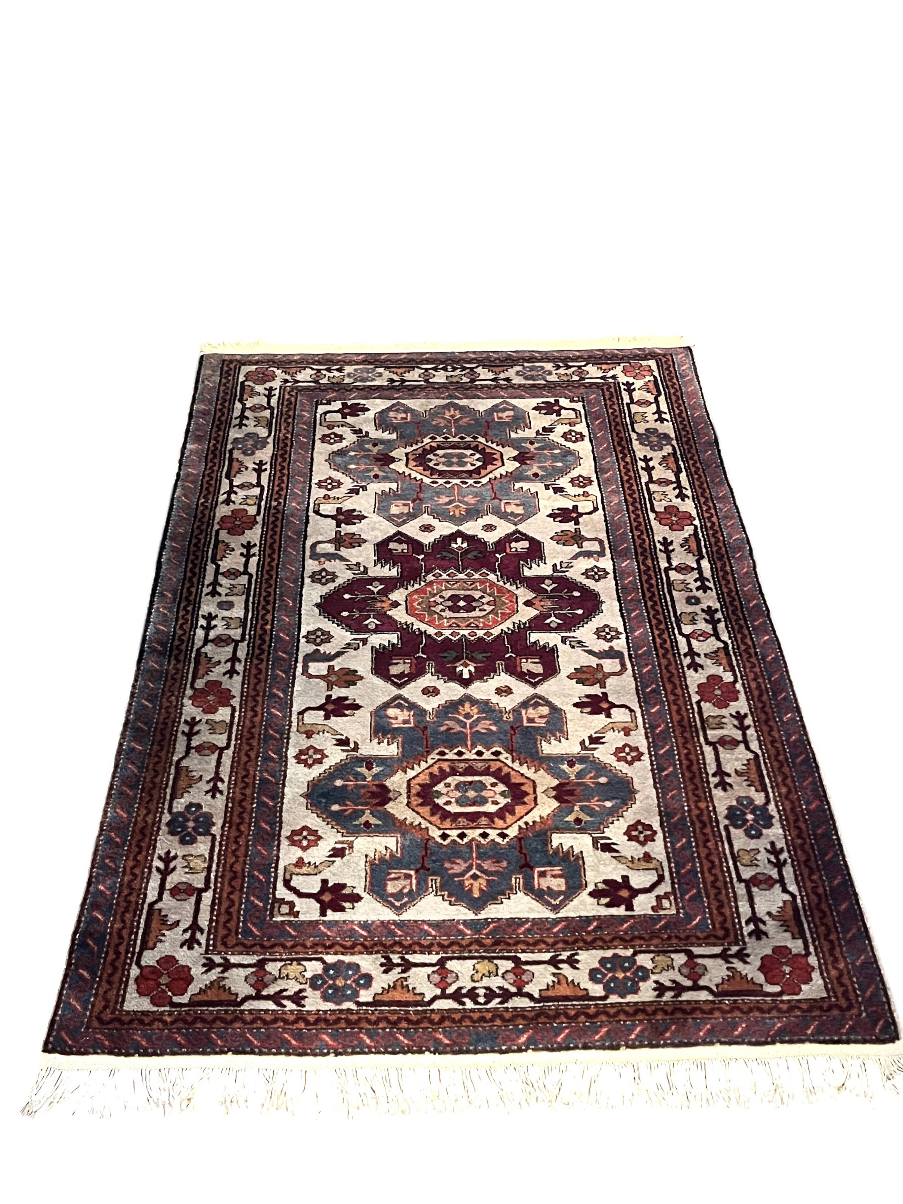 Antique handmade Caucasian wool carpet from Dagestan, 20th century