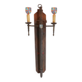 French 20th Century Large Wrought‑Iron Medieval Revival Wall Lamp with Swor