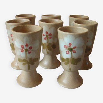 Old 8 mazagrans coffee service in stoneware with floral flower decoration 14 cm kitchen decor