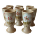 Old 8 mazagrans coffee service in stoneware with floral flower decoration 14 cm kitchen decor