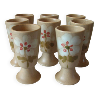 Old 8 mazagrans coffee service in stoneware with floral flower decoration 14 cm kitchen decor