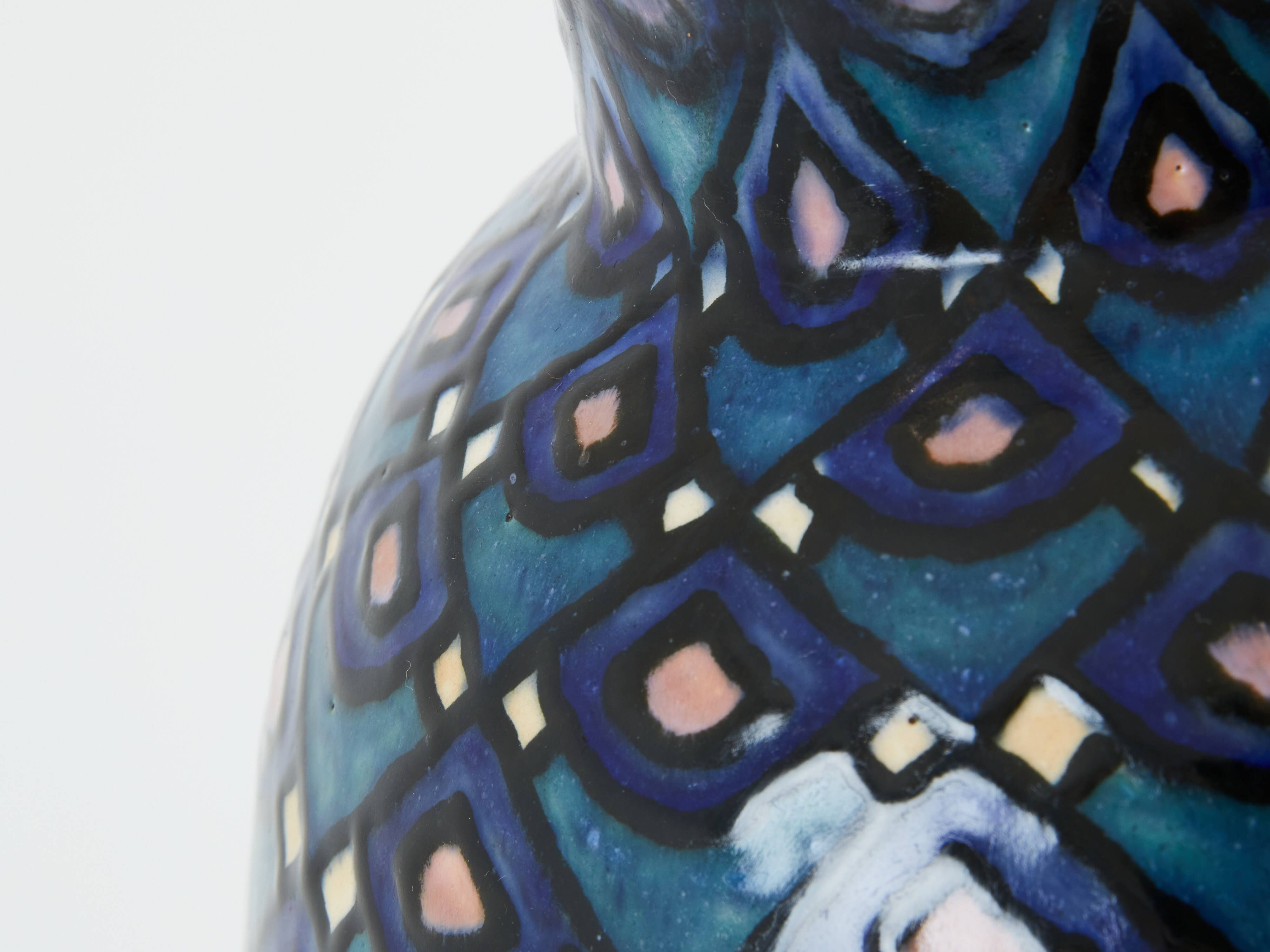 Large Art Deco vase in enameled ceramic signed Paul Jacquet 1930