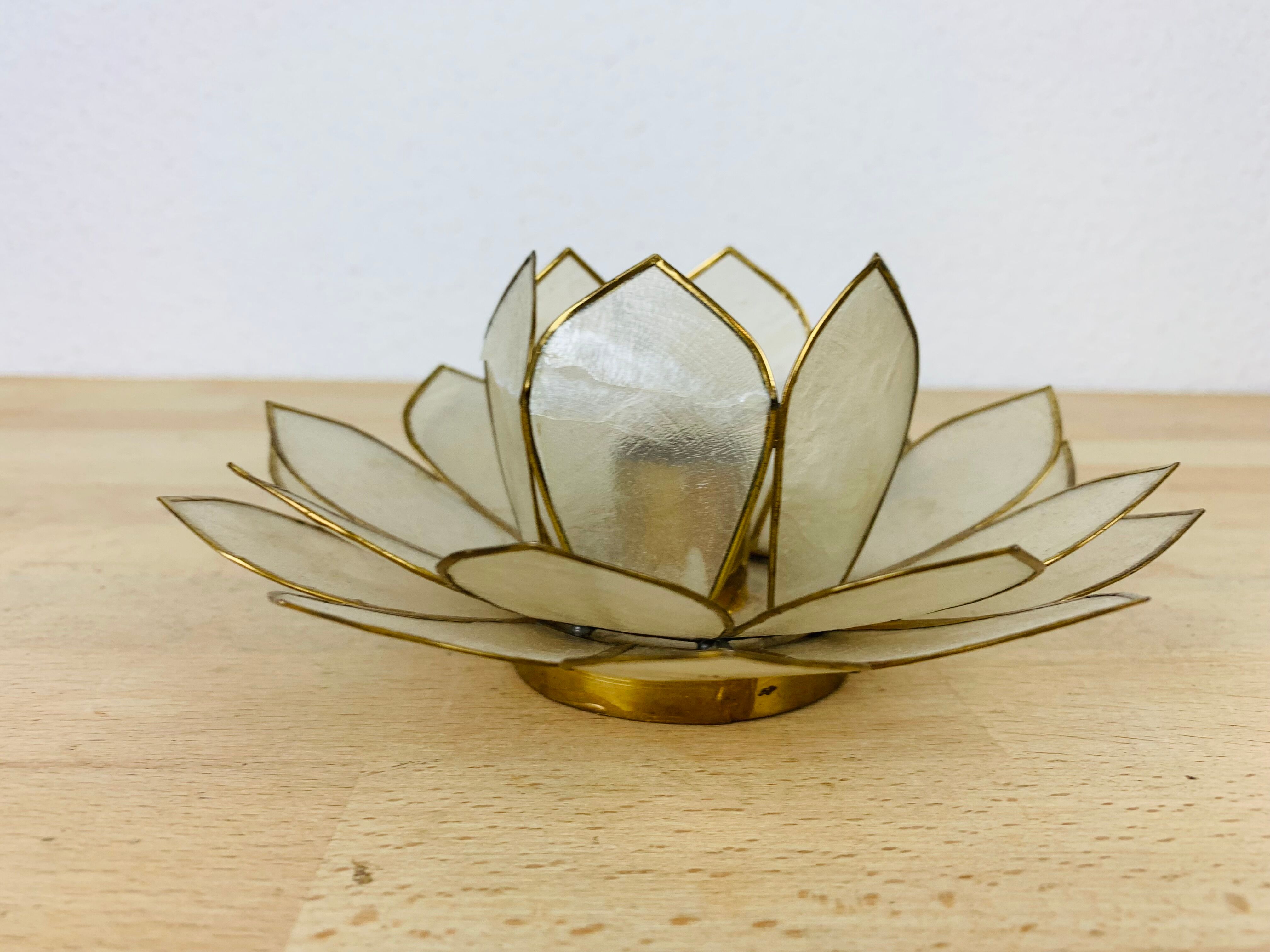 Candle holder flower lotus mother-of-pearl and brass