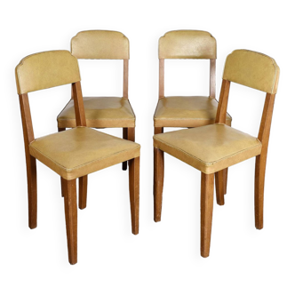 4 chaises vintage en cuir (jaune/ocre)