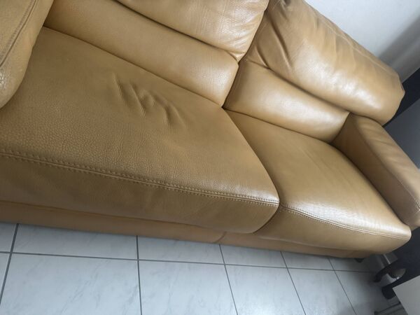 Canapé-lit Roche Bobois en cuir beige - Bon état