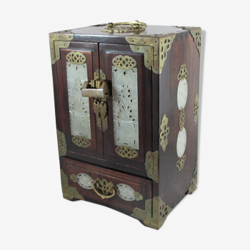 Chinese wooden jewelry box adorned with jade plates