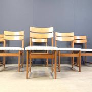 Set of 6 brutalist oak and bouclé fabric dining chairs, 1970s