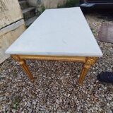 Table basse style louis xvi ancien bois doré avec plateau marbre