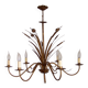 Hollywood regency style bull rush gilt metal toleware 6 light chandelier 4369