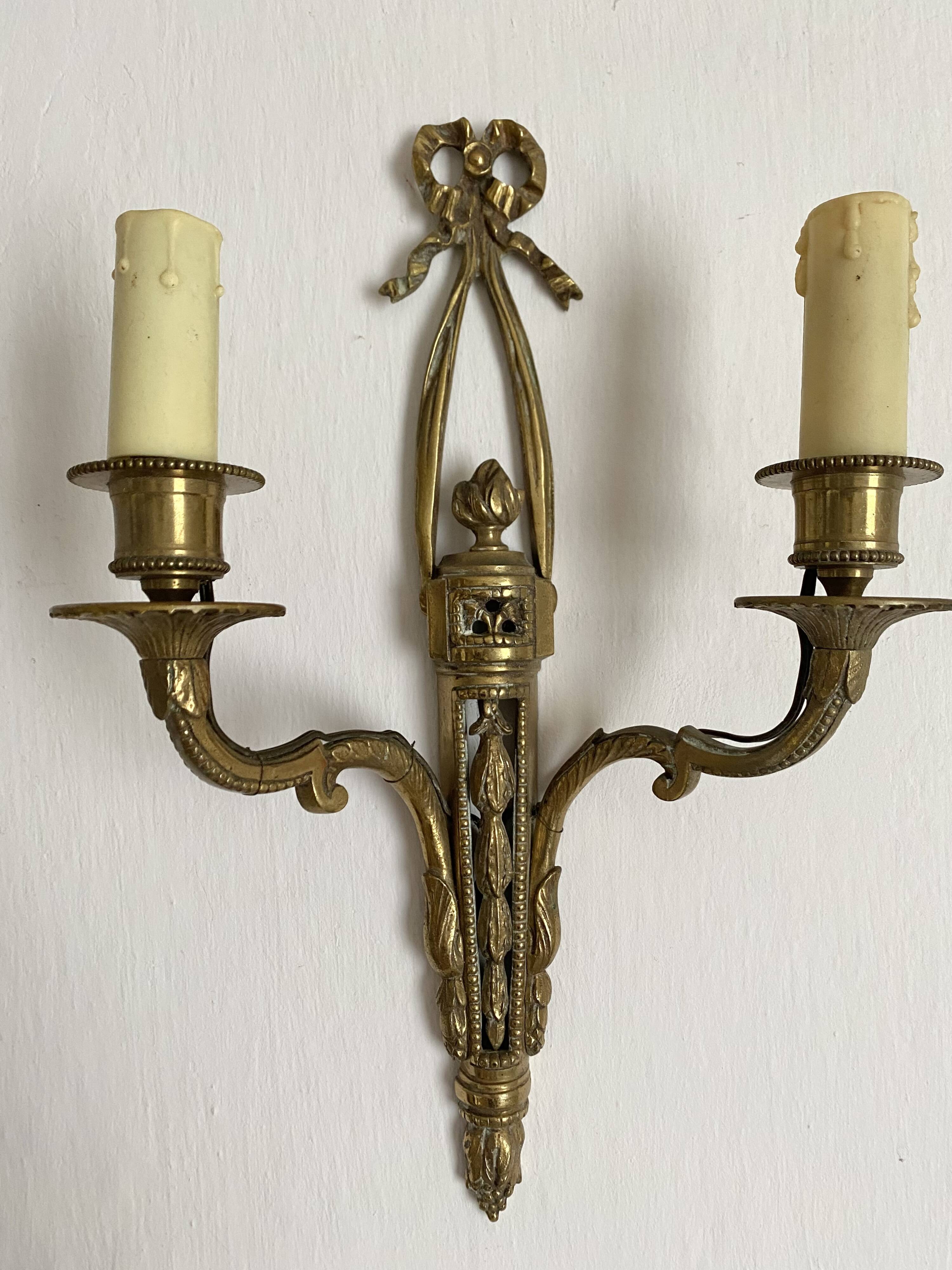 Pair of antique gilt bronze wall lights, Louis XVI style