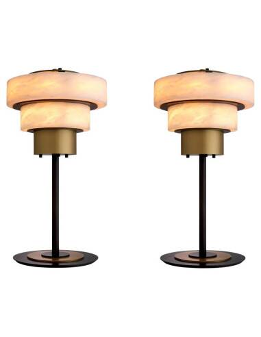 Pair of table lamps in patinated brass and alabaster.