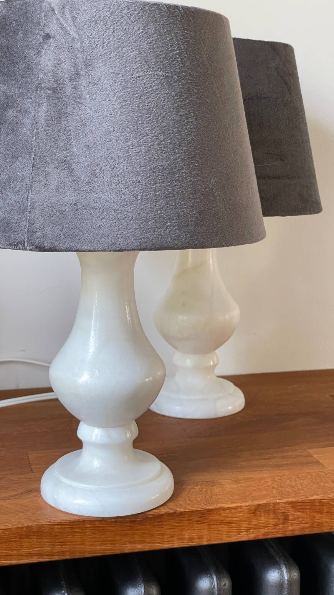 Paire lampes albâtre vintage