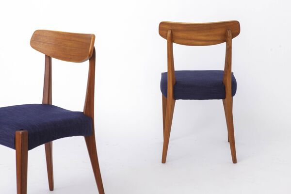 Ensemble de 3 chaises en teck danois des années 1960, chaises de salle à manger vintage du milieu du siècle, foncées.