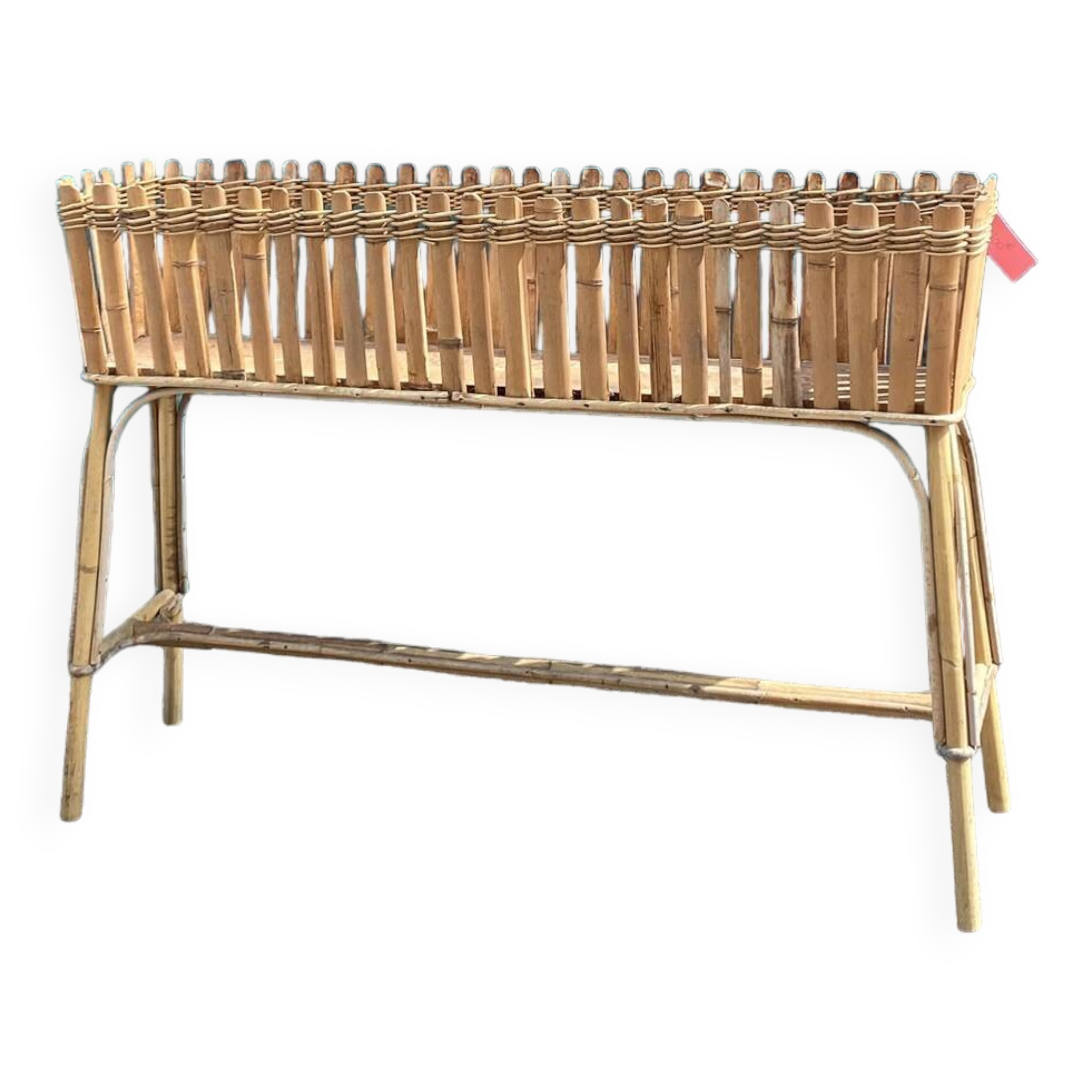 Large vintage bamboo and rattan planter
