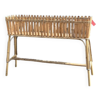 Large vintage bamboo and rattan planter