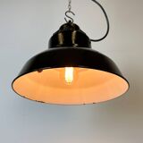 Industrial Black Enamel Factory Lamp with Cast Iron Top, 1960s