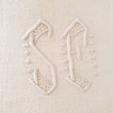 Old rectangular white tablecloth damask and monogrammed