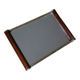 Plateau Miroir rectangle poignées bois dorure