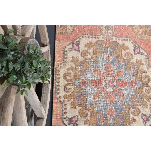 Vintage Turkish Oushak Handmade Wool Cotton Red Runner Rug 99x210