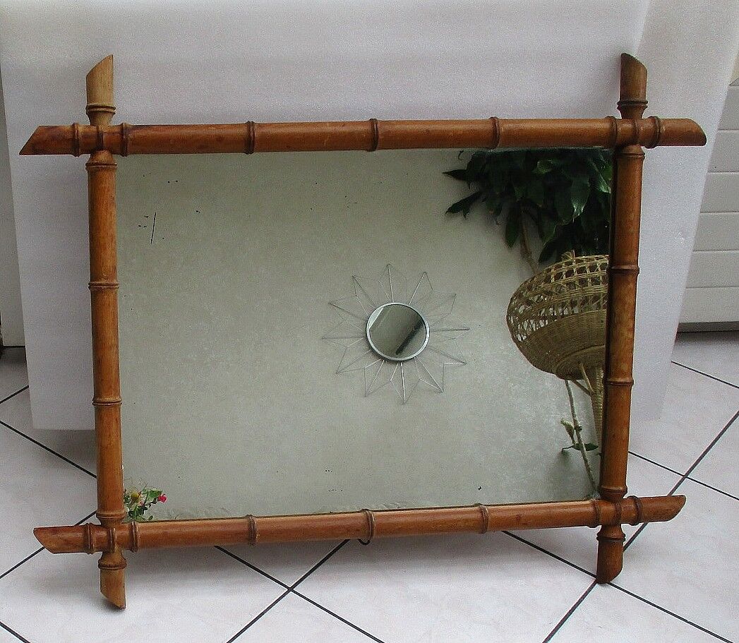 Large old mirror bamboo frame 69 X 87 cm