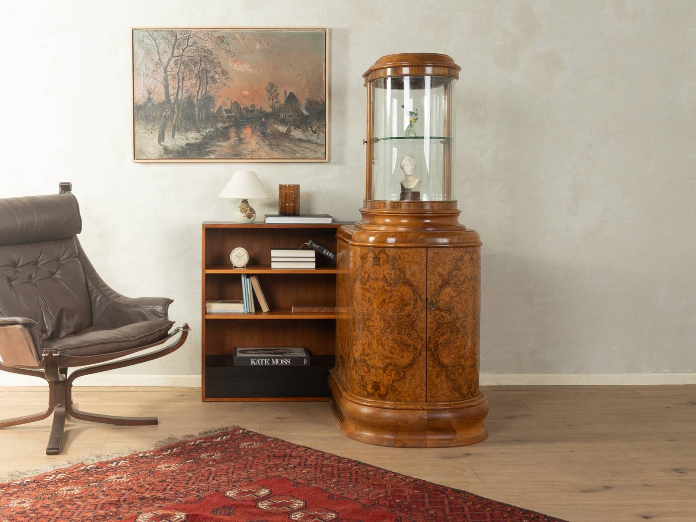 Vitrine Art Déco unique des années 1930 avec étagère ouverte des années 1960.