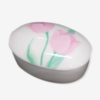 Boîte à petits bijoux en porcelaine tulipes roses