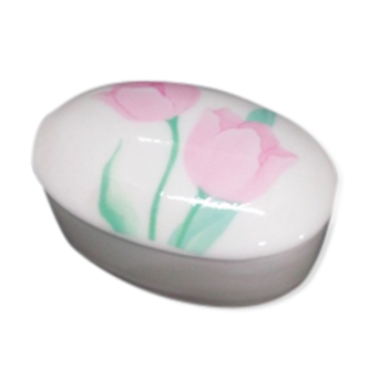 Porcelain jewelry box pink tulips