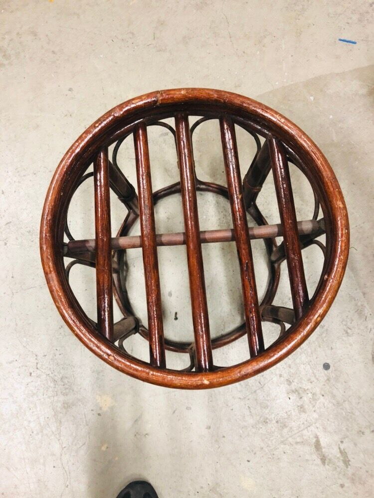 Pouf stool in rattan and bamboo vintage