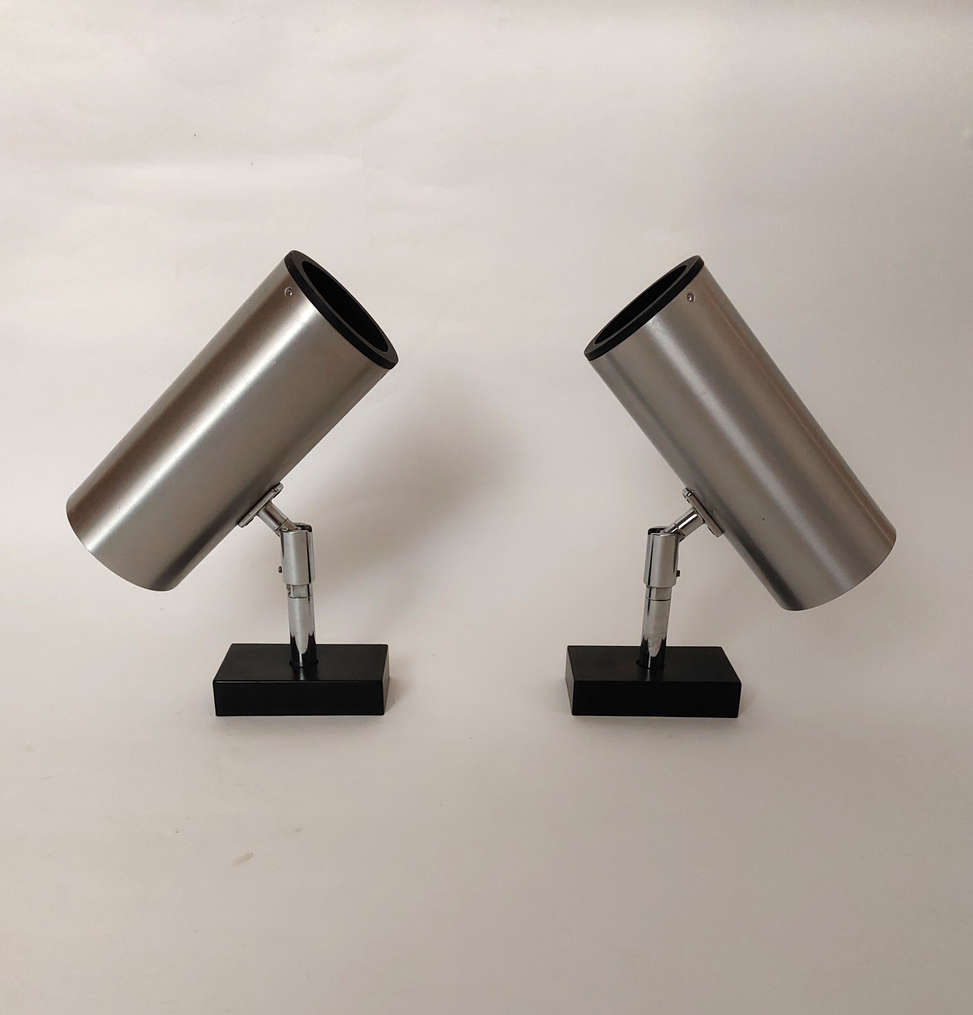 Pair of brushed aluminum wall lamps Staff 1970