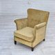 Fauteuil danois des années 1960, velours d'ameublement jaune miel, état d'origine.