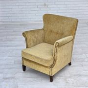 1960s, Danish armchair, honey-yellow furniture velour, original condition.