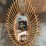 Large antique rattan mirror
