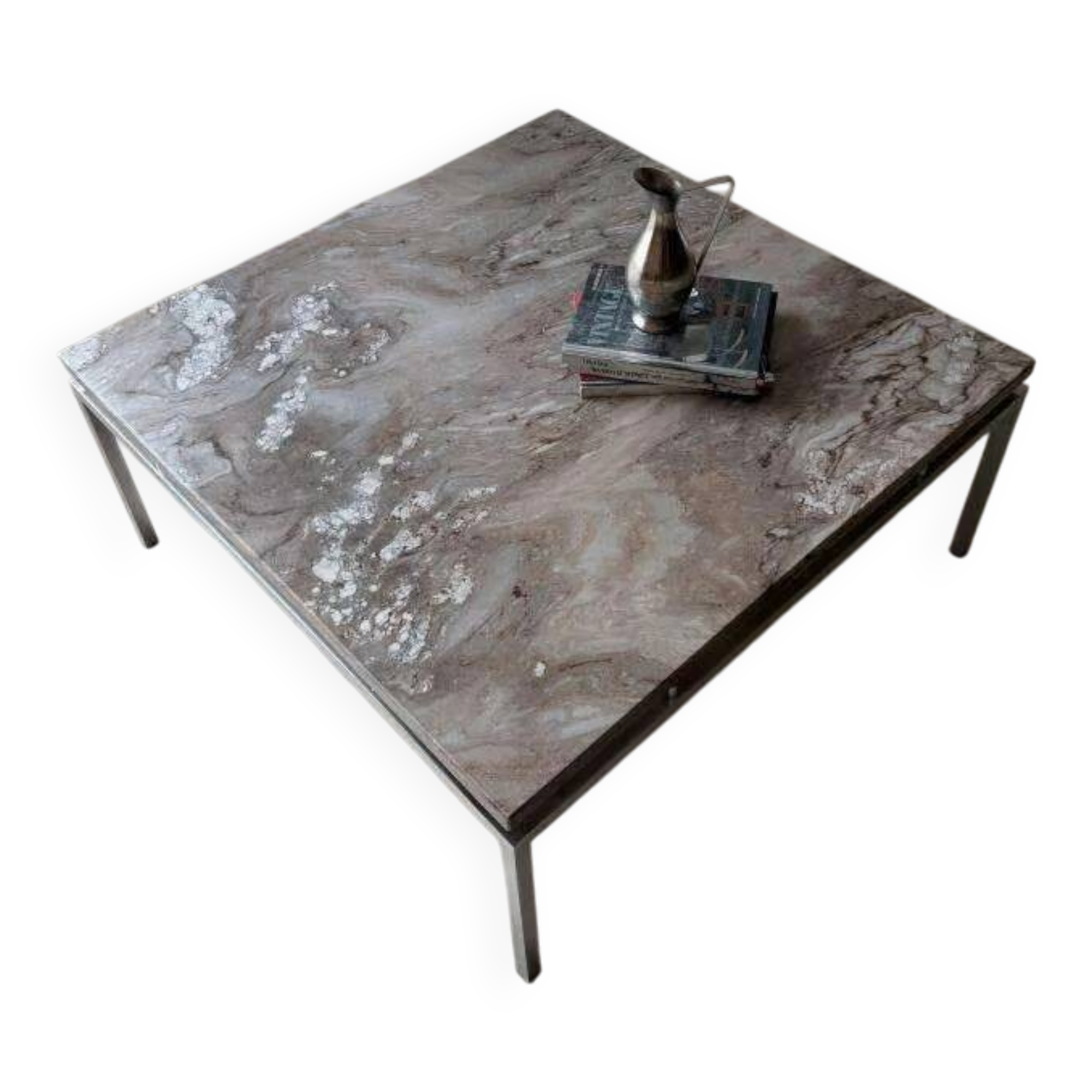 Mid-century coffee table natural stone chrome 1960s Netherlands