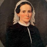 “Portrait of a woman in a black dress”, oil on canvas early 20th century