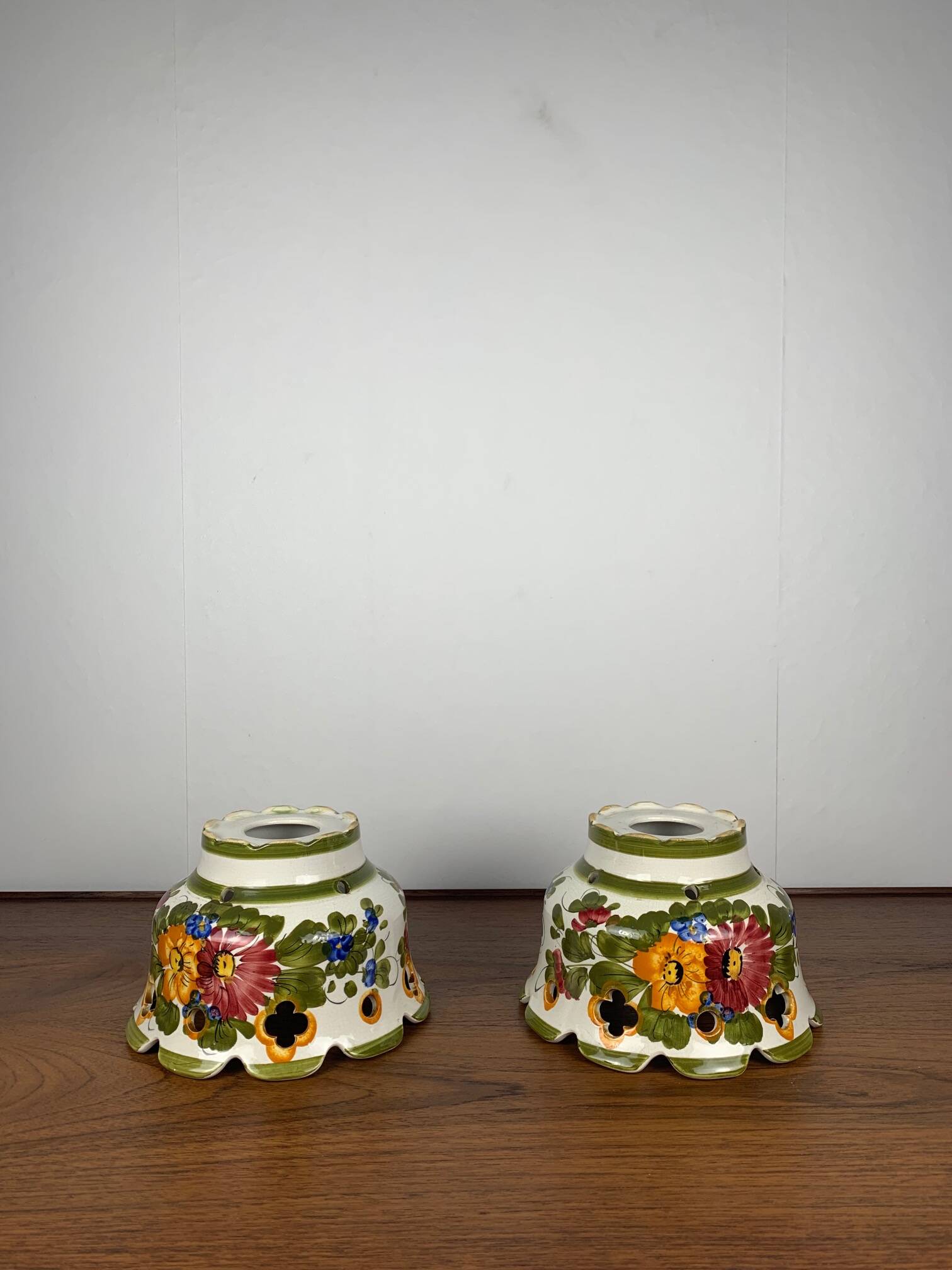 Pair of hand-painted ceramic pendant lights, 1980