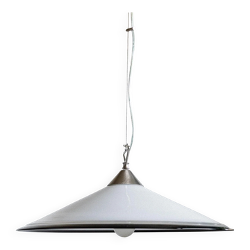 Vintage Murano glass ceiling light - timeless shape, white glass with black edge, stainless steel - Italy 1970s - kitchen lamp, gift