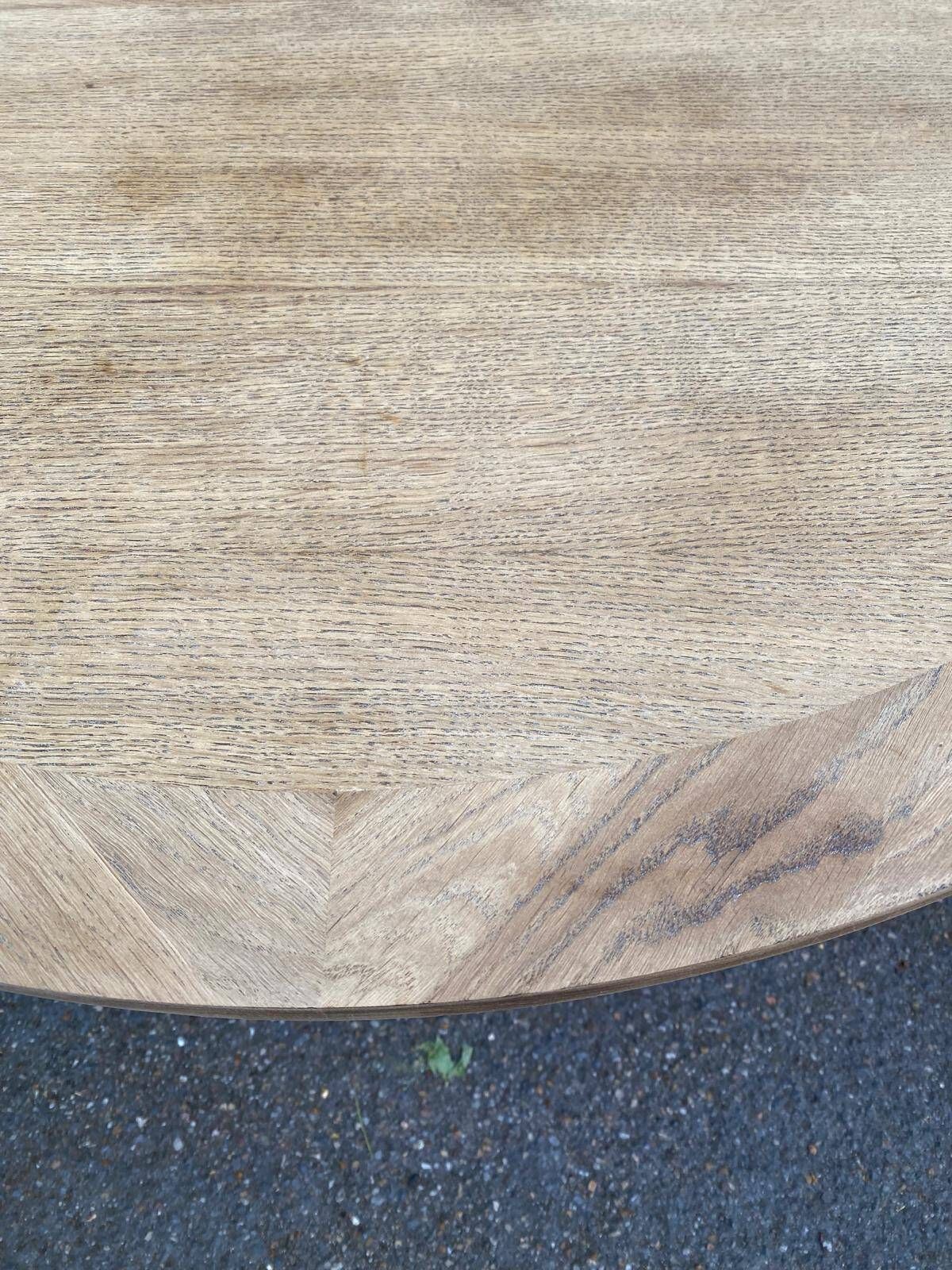 Extendable round farmhouse dining table renovated in raw oak 160cm 20th century