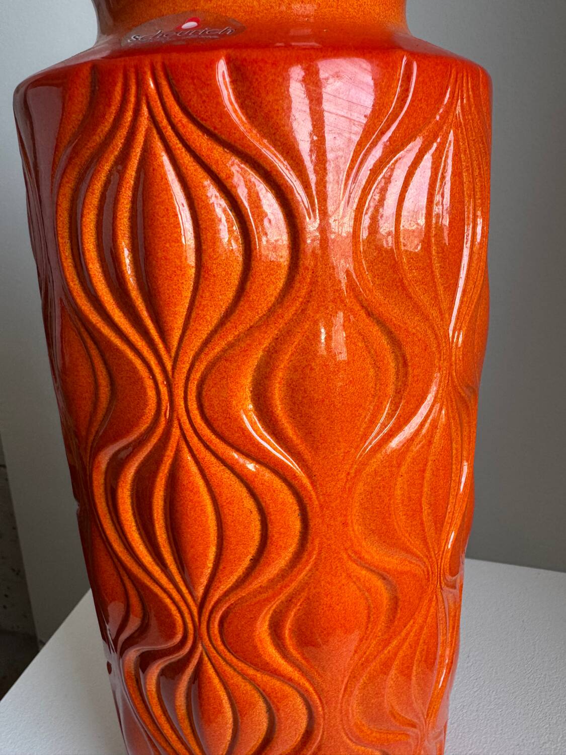 Scheurich Keramik Large Orange Vase: Vintage Mid Century Modern Fat La