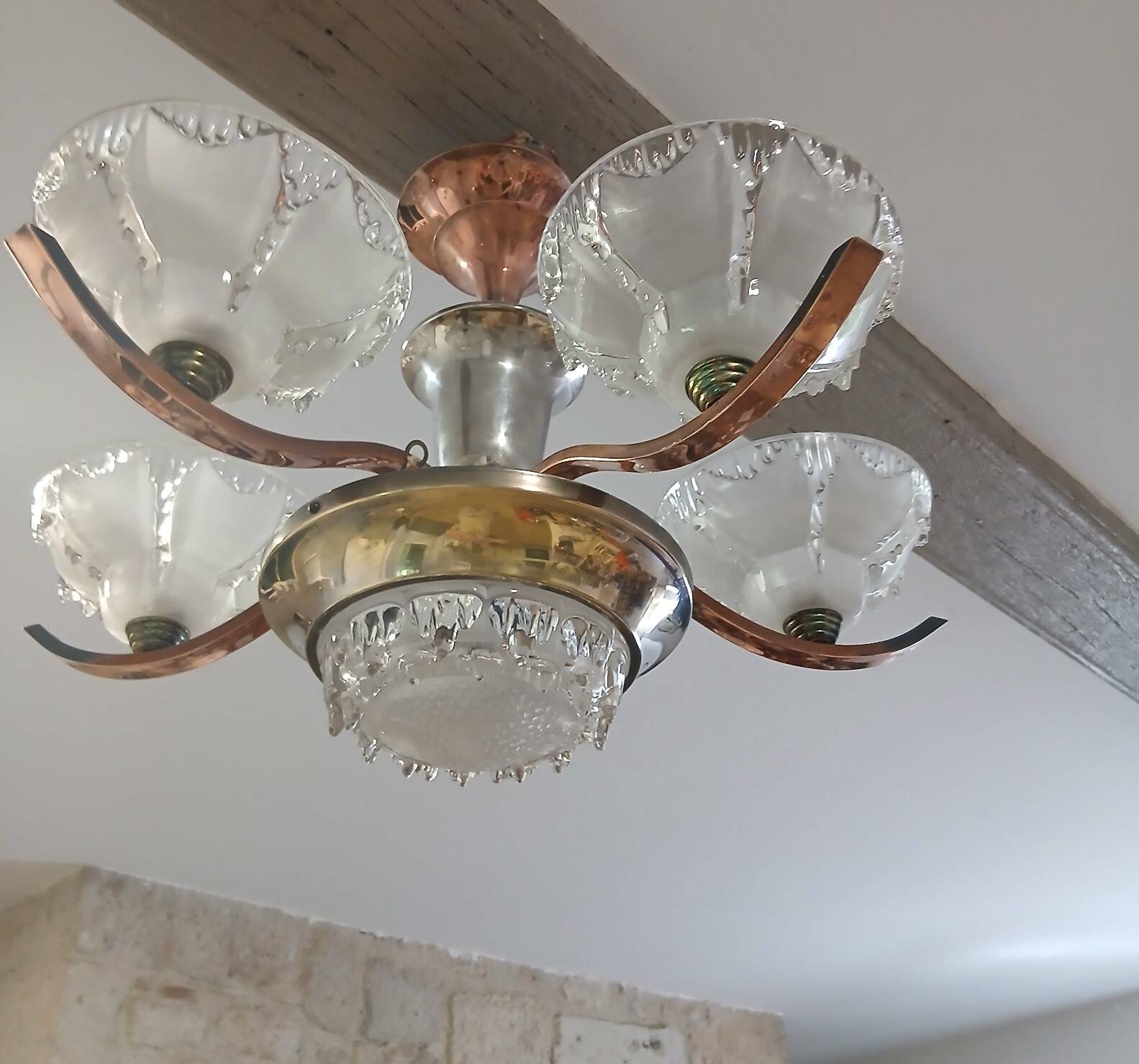 Art Deco glass suspension light signed Ezan