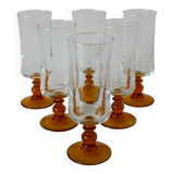set of 6 vintage amber-footed champagne flutes 1970