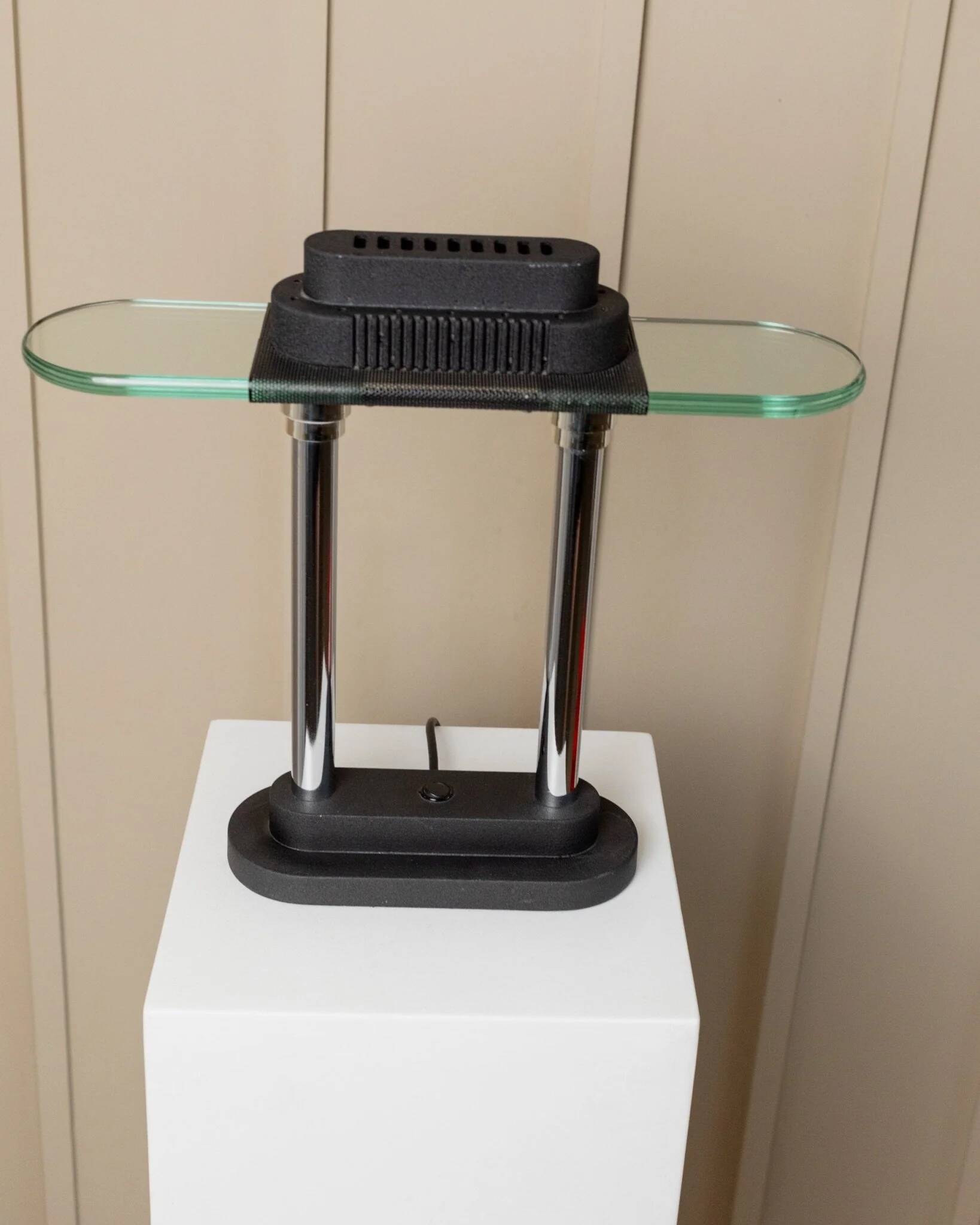 Vintage black metal and glass table lamp Bankers by Robert Sonneman for Georges Kovacs, Memphis Design 1980s