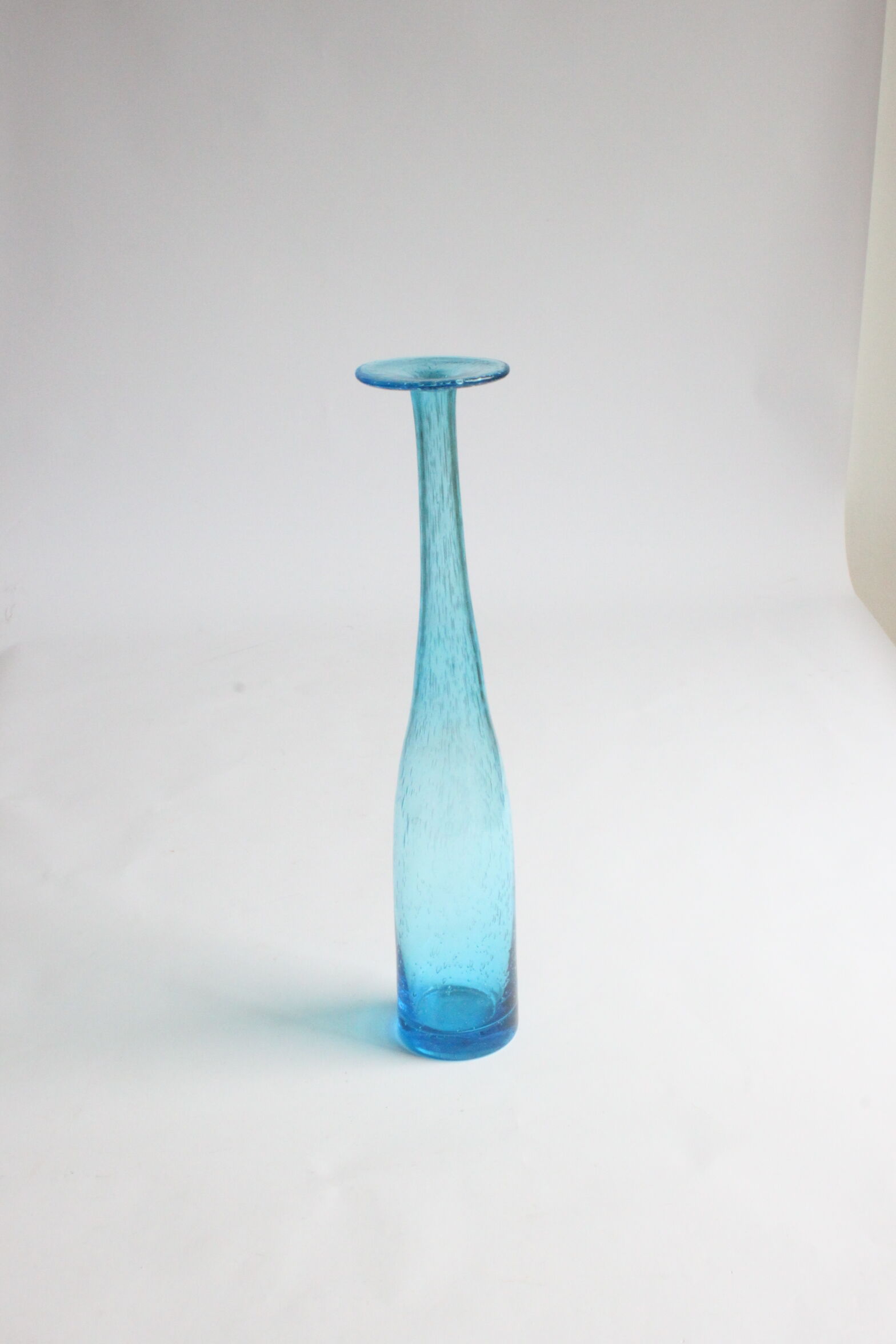 Vintage handblown blue bubble glass bottle vase