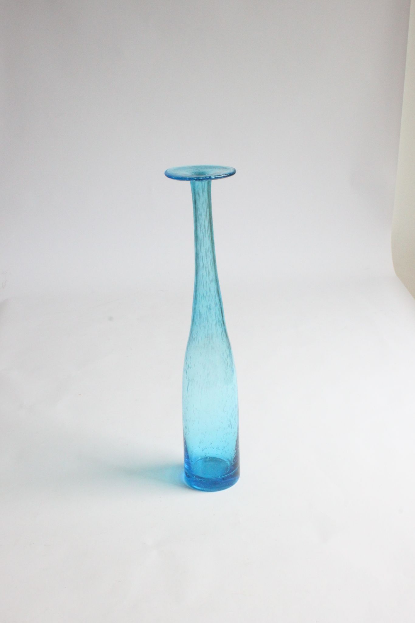 Vintage handblown blue bubble glass bottle vase