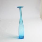 Vintage handblown blue bubble glass bottle vase