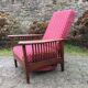 Vintage morris armchair in beech and fabric bordeaux napoleon iii