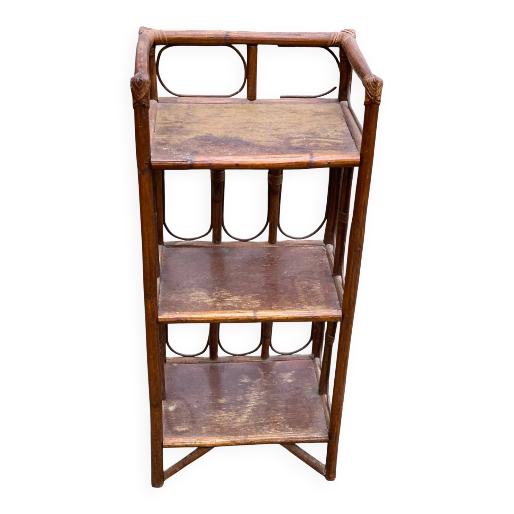 Vintage rattan and wicker shelf with 3 levels