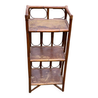 Vintage rattan and wicker shelf with 3 levels