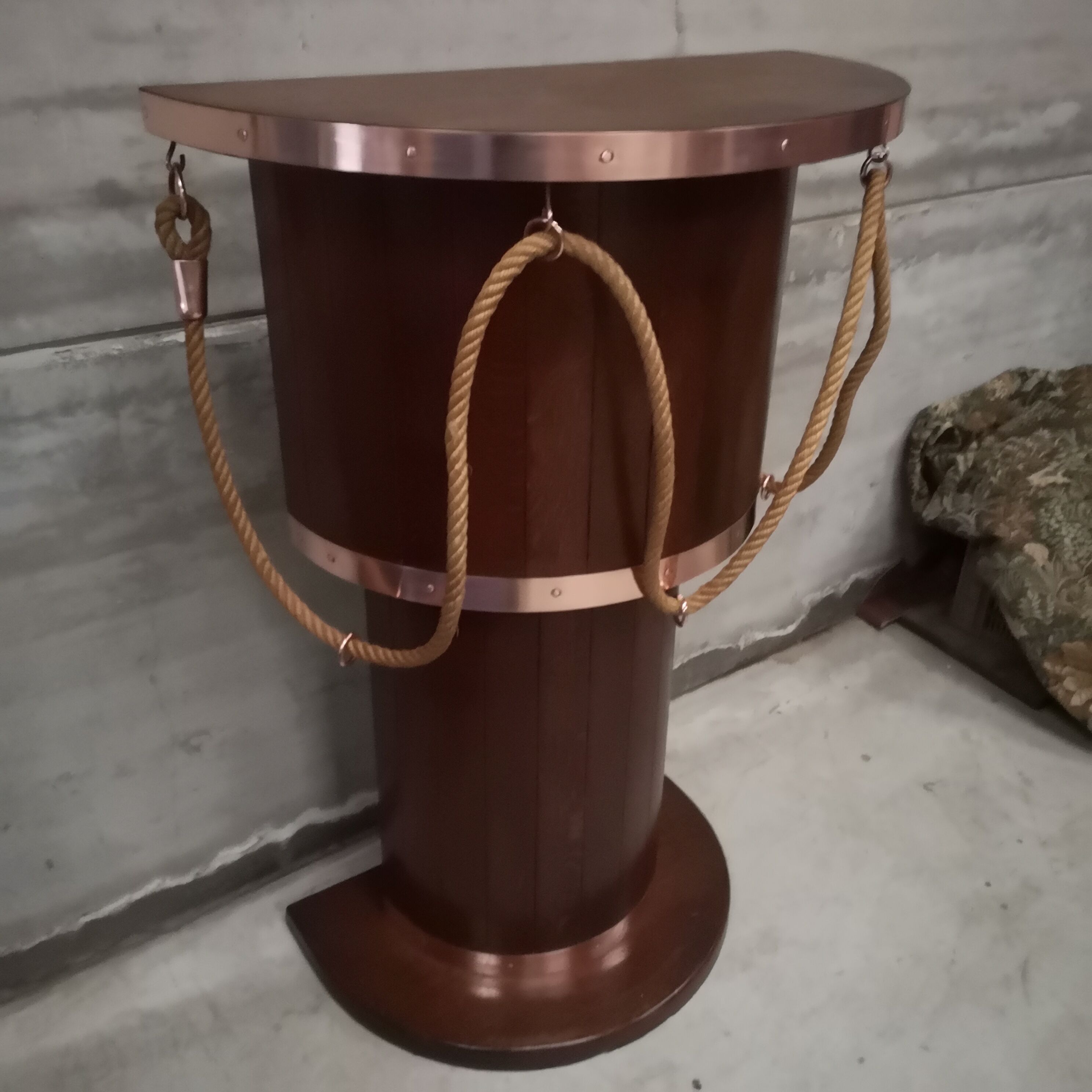 Dutch boat bar solid oak and red copper 1940 1950 art deco