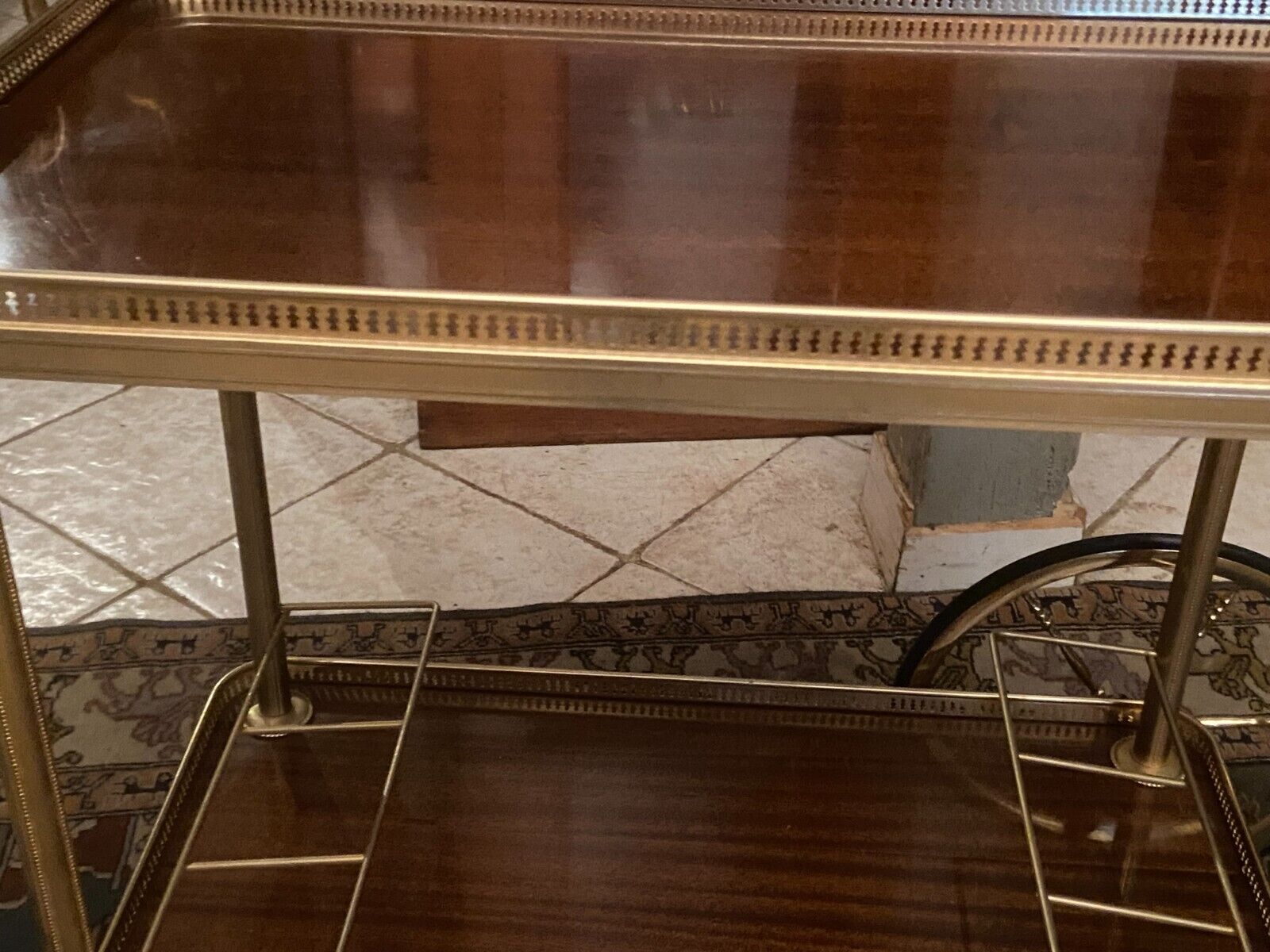 Servant table in gilded metal and mahogany mid-twentieth century