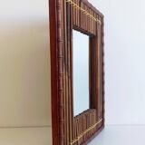 Antique French Art Deco Bamboo and Wood Wall Mirror, Early 20th Century